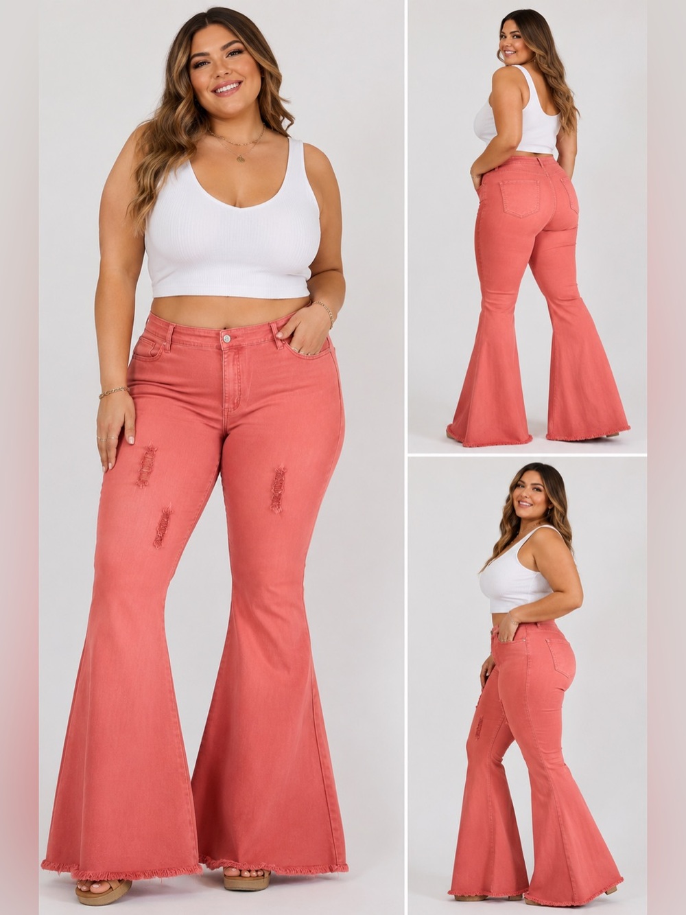 Fashion Express Coral Bell Bottom Jeans Women’s 2XL Distressed Y2K Flare Pants